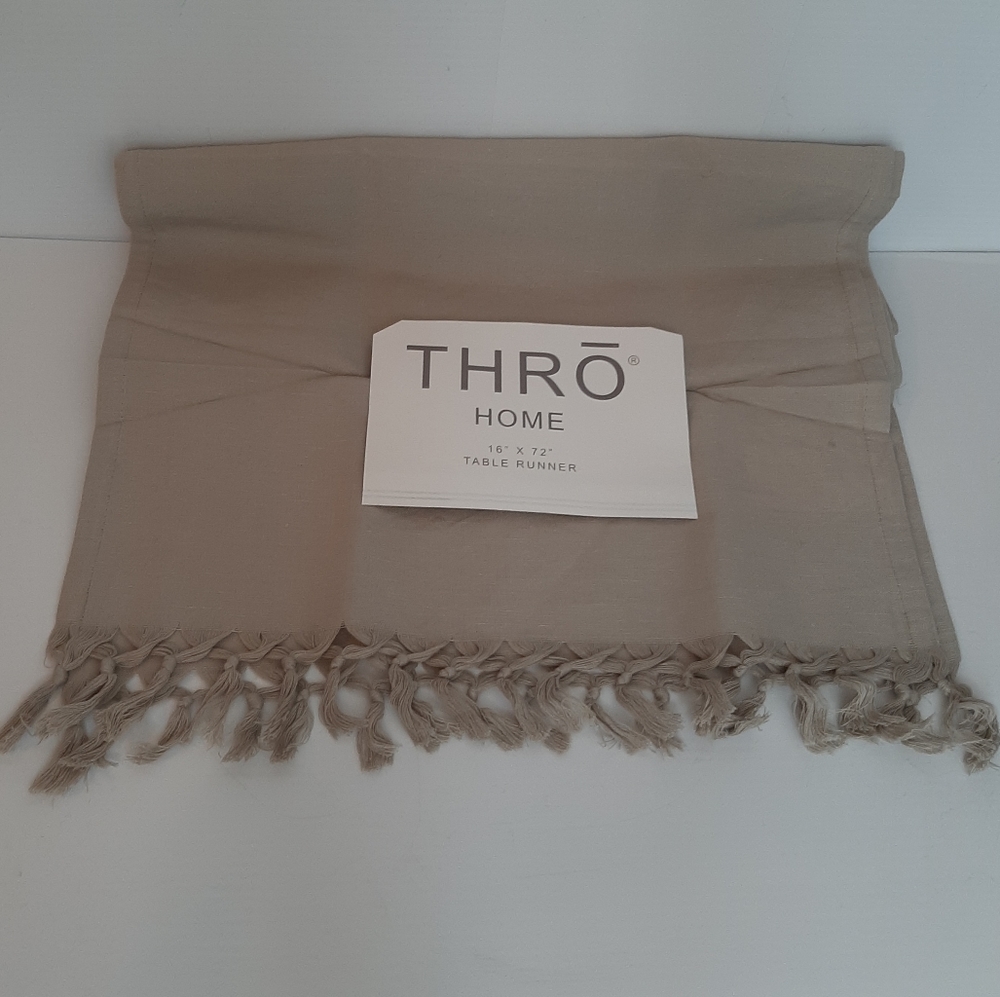 *Oyster Mushroom Gunther Fringe Linen Blend 16" x 72" Table Runner